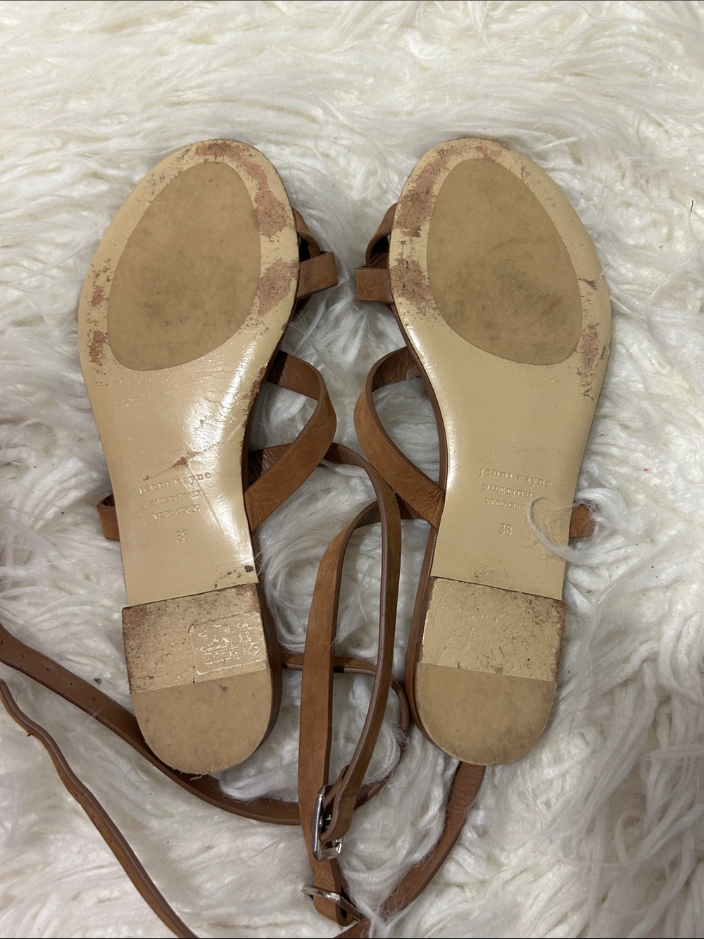 Jenni Kayni Oiled Leather Brown Strappy Ankle-Wrap Sandals size 38 or 7.5 - Picture 8 of 9